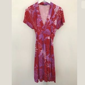 ELIE TAHARI RED MULTI FAUX WRAP DRESS SIZE SP